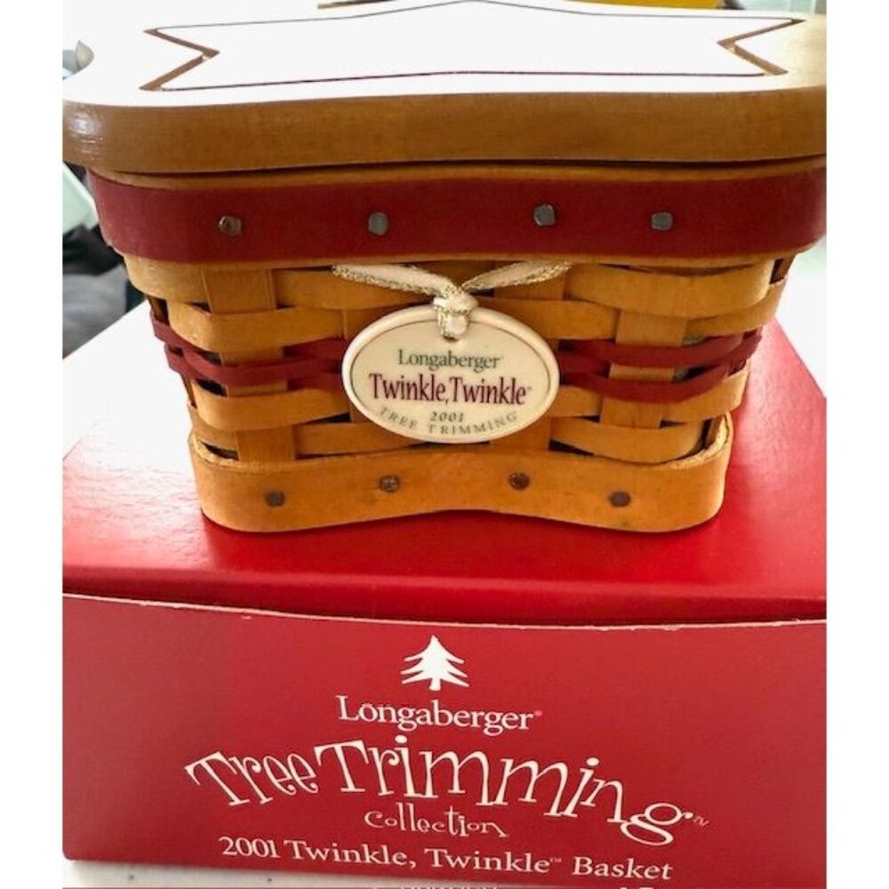 Longaberger Tree Trimming 2001 Twinkle Basket, Lid, Liner & Tie-On